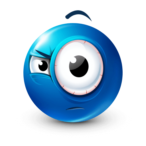 blue emoji face with raised eyebrow